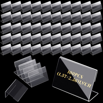 100 PC 작은 투명한 아크릴 로고 디스플레이 수평적 틸트 Ｌ 모양이 형성된 카드 래크